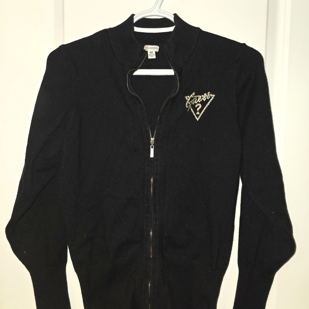 Guess Black Sweater with Gold Zipper